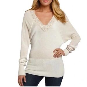 Free People Cream V-Neck Sweater